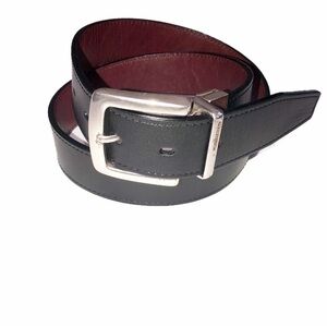 Fossil Mens Reversible Leather Belt Black Brown Size M Silver Buckle Unisex